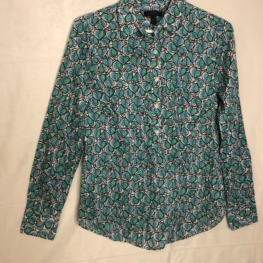 J Crew Summer Leaf Popover Print Button Size 2